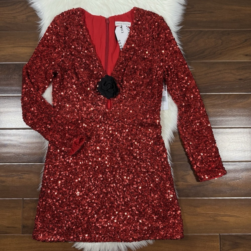 Dress the Population Size Large Red Rouge Sequin Tula Mini Dress